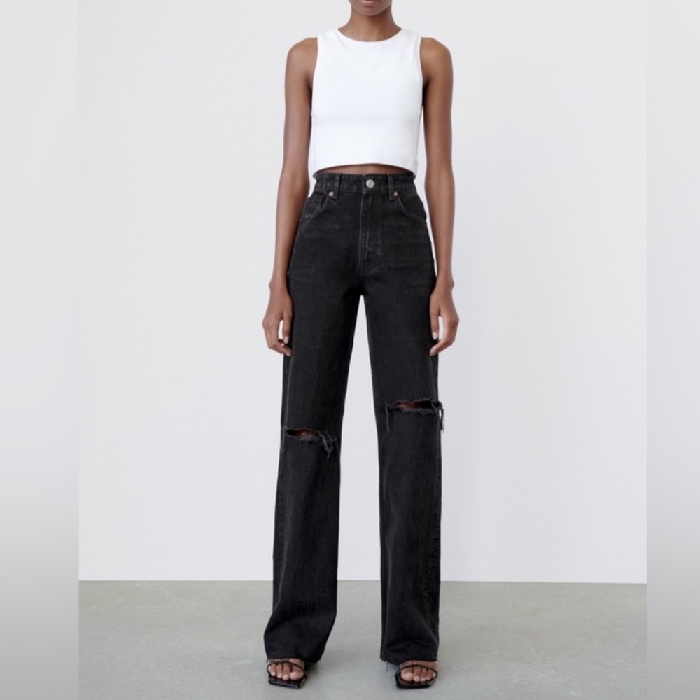 Zara high rise wide leg ripped jean - 6688 027 800